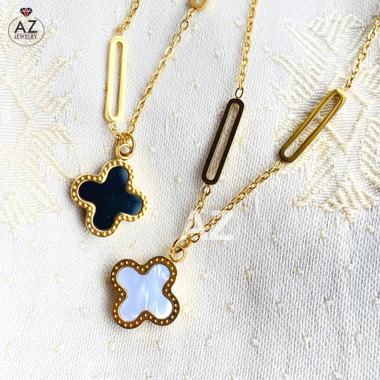 Dual Side Luxury Branded Clover Necklace - Stainless Steel